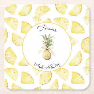 Tropical Yellow Pineapples Wedding Square Paper Coaster