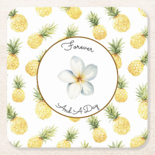 Tropical Yellow Pineapples Wedding Square Paper Coaster