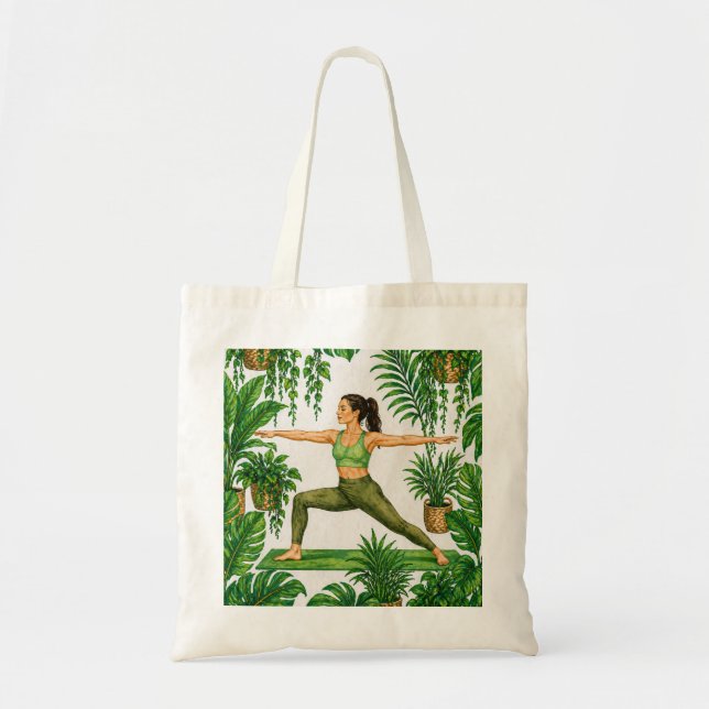 Tropical Yoga Warrior Pose Tote Bag (Front)