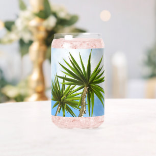 Tropical Yucca Palm Leaves Painting Effect Photo Can Glass