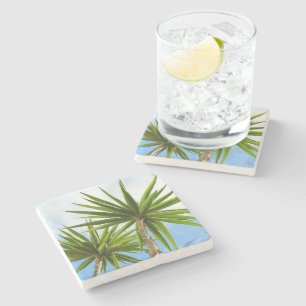 Tropical Yucca Palm Leaves Painting Effect Photo Stone Coaster