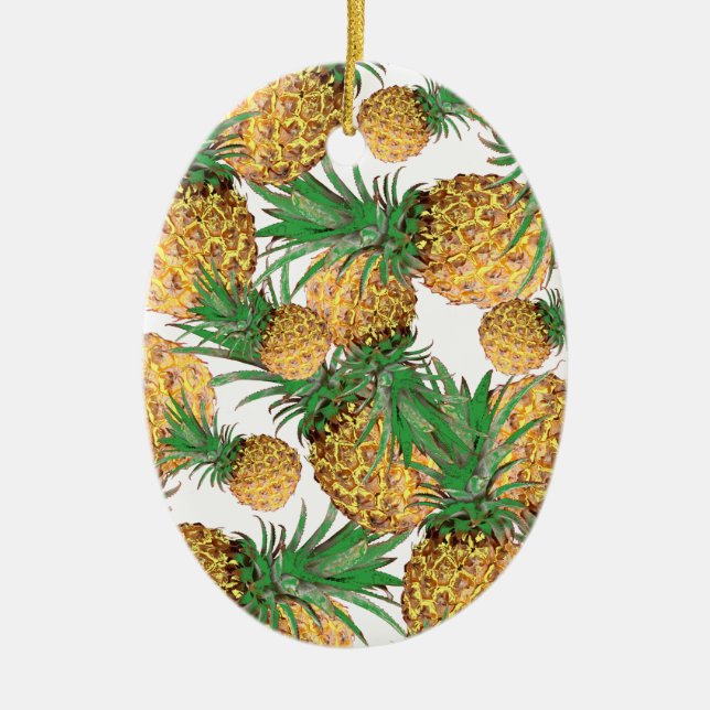 Tropical Yummy Pineapple Pattern Ceramic Ornament (Front)