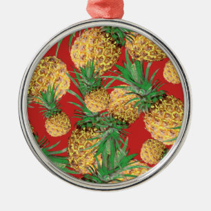 Tropical Yummy Pineapple Pattern Metal Ornament
