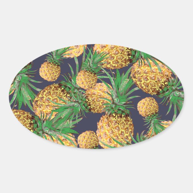 Tropical Yummy Pineapple Pattern Oval Sticker (Front)