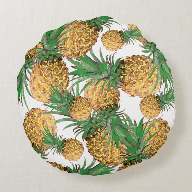 Tropical Yummy Pineapple Pattern Round Pillow (Back)