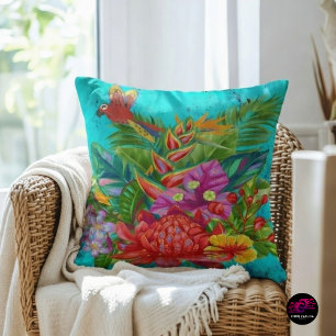 TropiColor Fusion Macaw & Floral Serenade Throw Pillow