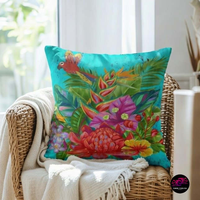 TropiColor Fusion Macaw & Floral Serenade Throw Pillow (An accent piece that instantly changes the room)