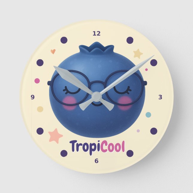 TropiCool Blueberry – Cute Kawaii Fruit Wall Clock (Front)