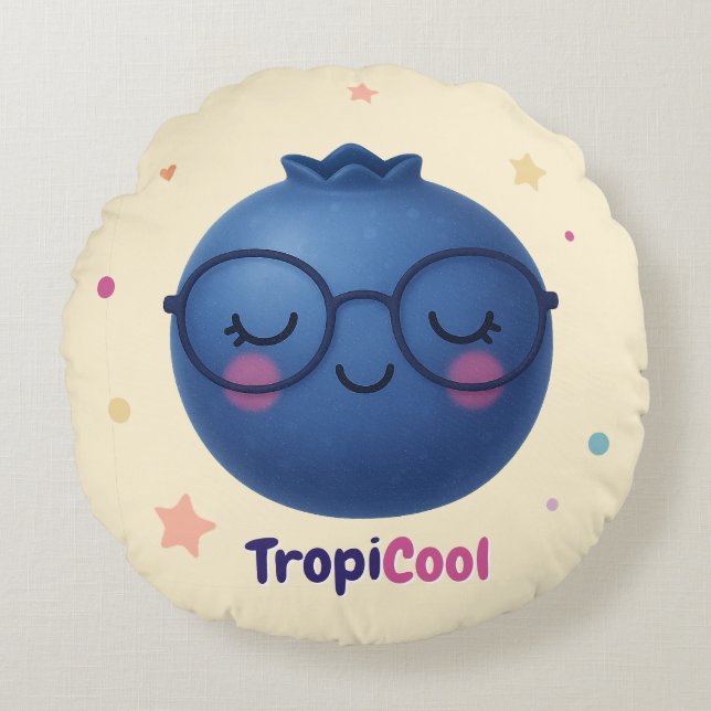 TropiCool Blueberry – Round Kawaii Fruit  Pillow (Front)