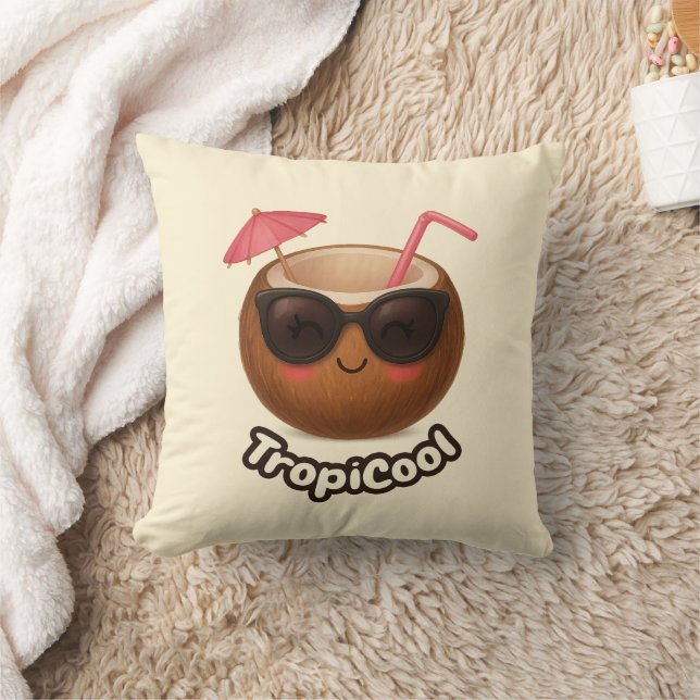 TropiCool Coconut – Cute Summer Throw Pillow (Blanket)