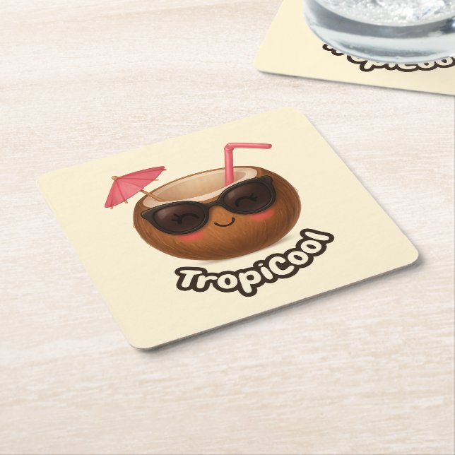TropiCool Coconut – Fun Summer Paper Coaster (Angled)