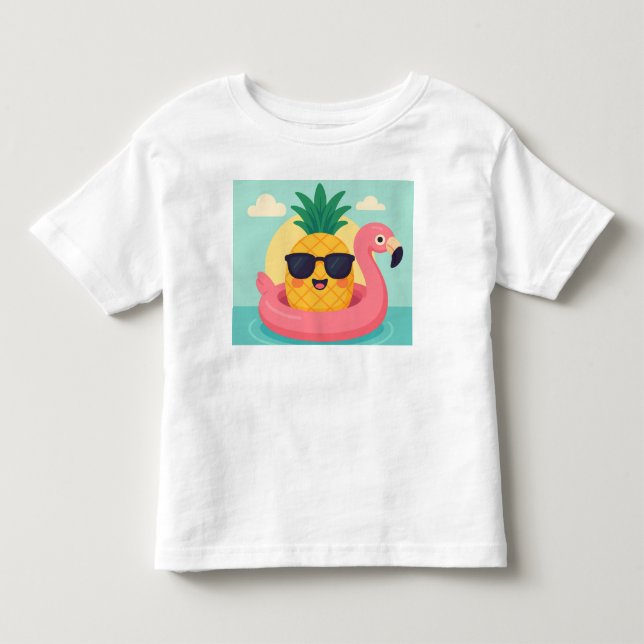 Tropicool–Pineapple Flamingo Float Summer T-Shirt  (Front)