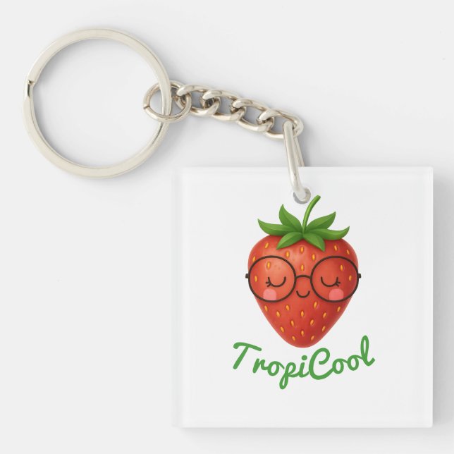 TropiCool Strawberry – Cute Acrylic Keychain  (Front)