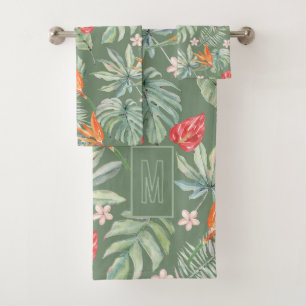 Tropics Flower and Foliage Fantasy with Monogram Bath Towel Set