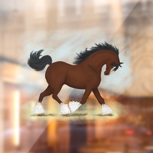 Trotting Bay Clydesdale Horse Equestrian Decal (Sheet 2)