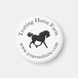 Trotting Black Horse Circular Text Equestrian Magnet