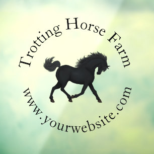 Trotting Black Horse Circular Text Equestrian Window Cling