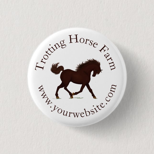 Trotting Brown Horse Circular Text Equestrian 1 Inch Round Button (Front)