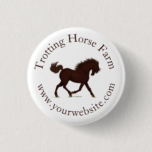 Trotting Brown Horse Circular Text Equestrian 1 Inch Round Button
