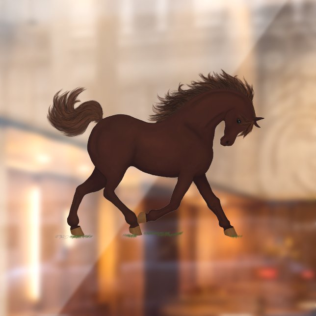 Trotting Brown Horse Pony Equestrian Window Cling (Sheet 2)