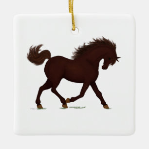 Trotting Brown Horse Pony Personalized Christmas C Ceramic Ornament