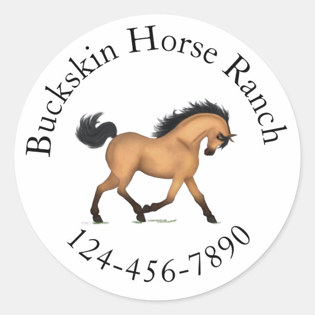 Trotting Buckskin Horse Circular Text Equestrian Classic Round Sticker (Front)
