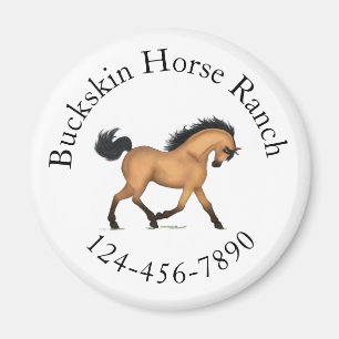Trotting Buckskin Horse Circular Text Equestrian Magnet