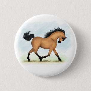 Trotting Buckskin Horse Equestrian 2 Inch Round Button