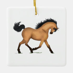 Trotting Buckskin Horse or Pony Equestrian Charm Ceramic Ornament
