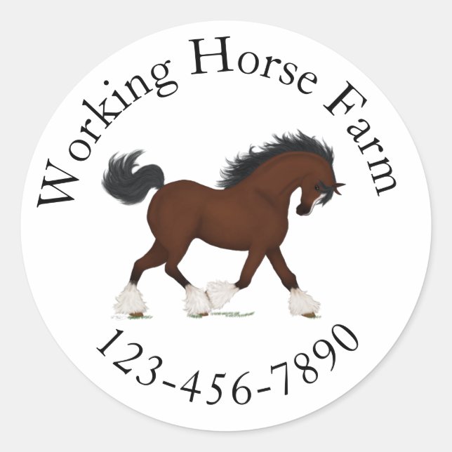 Trotting Clydesdale Horse Circular Text Custom Classic Round Sticker (Front)