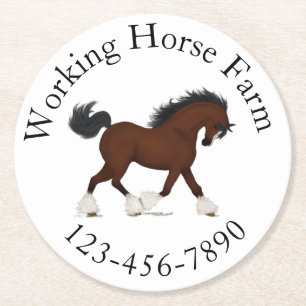 Trotting Clydesdale Horse Circular Text Custom Round Paper Coaster