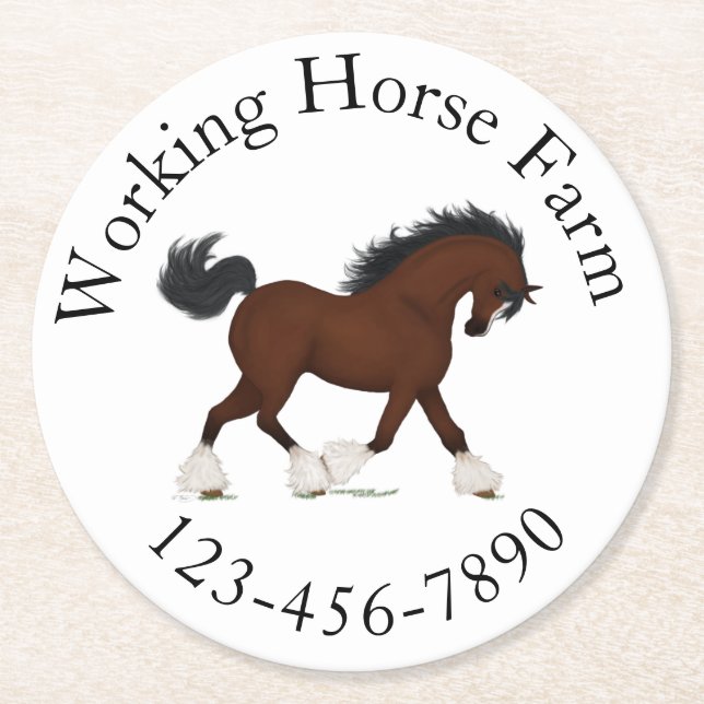 Trotting Clydesdale Horse Circular Text Custom Round Paper Coaster (Front)