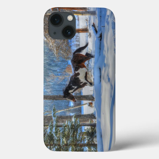 Trotting Pinto Paint Stallion & Winter Snows Case-Mate iPhone Case (Back)