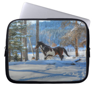 Trotting Pinto Paint Stallion & Winter Snows Laptop Sleeve