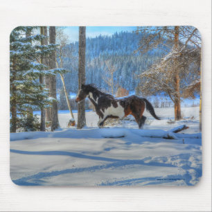 Trotting Pinto Paint Stallion & Winter Snows Mouse Pad
