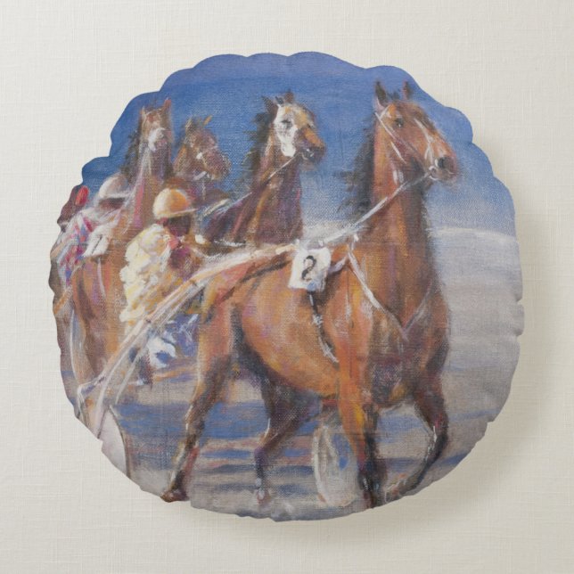Trotting races Lancieux Brittany 2014 Round Pillow (Front)