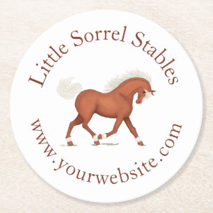 Trotting Sorrel Horse Circular Text Custom Round Paper Coaster