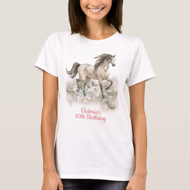Trotting Watercolo Horse Birthday T-Shirt (Front)