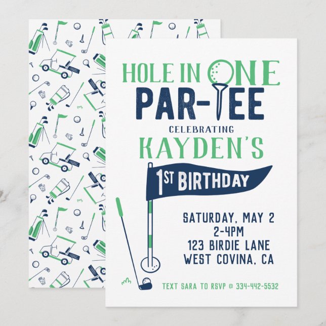 Trou en un Doodle Golf Première Invitation d'anniv (Devant / Derrière)