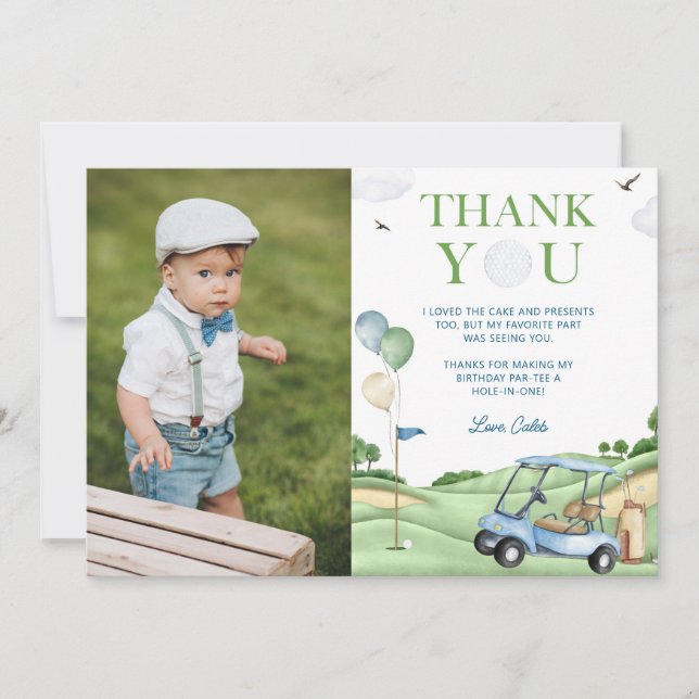 Trou en un Golf 1er anniversaire Carte de remercie (Devant)
