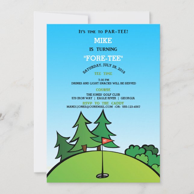 Trou en un Golf Invitation d'anniversaire (Devant)