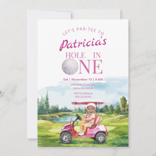 Trou en un rose 1er anniversaire Invitation photo