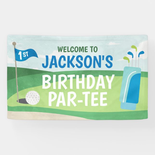 Trou en une bannière d'anniversaire, Golf Joyeux a (Horizontal)