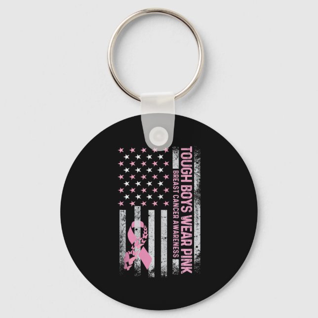 Trough Boy Wears Pink Breast Cancer Awareness Usa  Keychain (Front)