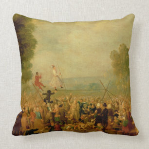 Troupe of Actors Performing on a Tightrope Throw Pillow