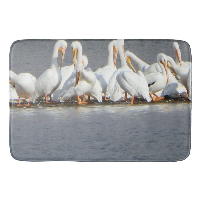 Troupeau de grand tapis de bain de pélicans (Devant)