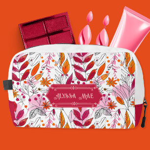 Trousse De Toilette Alyssa Mae Dessin à la Main Feuillage Rose et Oran