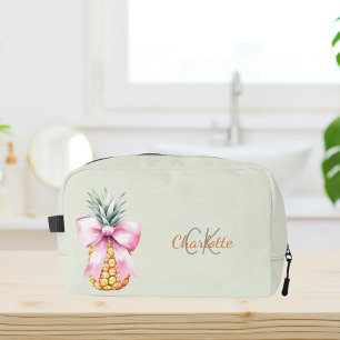 Trousse De Toilette Ananas tropical monogramme ruban rose vert sauge