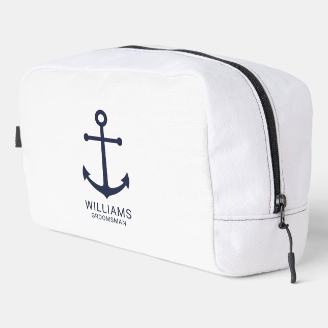 Trousse De Toilette Ancre Bleue marine Nautique Groomsmen personnalisé (Coin droit)
