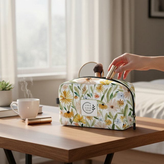 Trousse De Toilette Aquarelle rustique Fleurs sauvages Ajouter Logo En (Créateur téléchargé)